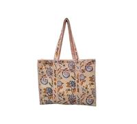 INDIAN CRAFT CASTLE Women Handblock Floral Quilted Lightweight Travel Top Zipper Bag Purse Cotton Shoulder Tote Bag For Shopping Grocery & Beach Bag Gift For Her