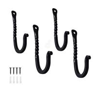 INDIAN CRAFTS WAY Handmade Metal Wall Mounted J Hooks Pack of 4 - Farmhouse Decorative Vintage Hooks for Hanging Coats, Bags & Pots in Pantry | Cast Iron, 4.33" H x 1.37" L