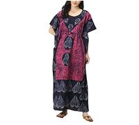 Indian Crafts Women Batik Printed Kaftan Cotton Night Suit Night Dress Long Caftan Nighty Maxi Gown Lightweight Pink