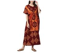 Indian Crafts Women Batik Printed Kaftan Cotton Night Suit Night Dress Long Caftan Nighty Maxi Gown Lightweight