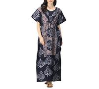 Indian Crafts Women Batik Printed Kaftan Cotton Night Suit Night Dress Long Caftan Nighty Maxi Gown Lightweight Brown
