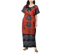 Indian Crafts Women Batik Printed Kaftan Cotton Night Suit Night Dress Long Caftan Nighty Maxi Gown Lightweight Orange