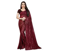 Indian Decor & Attire Bollywood Style Sarees Georgette with Heavy Sequence Work Saree with Unstitched Blouse for Party wear, Maroon, One Size