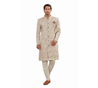 Indian Designer Wedding Festive Wear Jacquard Indo-Western Sherwani Pajama Set For Men, Multicolor, 38