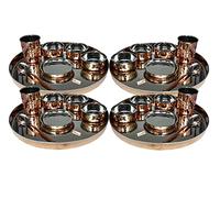 Indian dinnerware 25-Piece Set Stainless Steel Copper Traditional Dinner Set of thali Plate, Bowls, Tumbler and Spoon, Diameter 13 inch