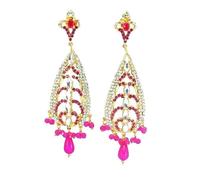 Indian Earrings 22ct Gold Plated With Hot Pink Crystals