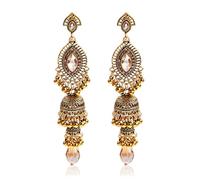 Indian Earrings Boho Vintage Jhumkas Tassel Drop Dangle Earrings Beaded Bell Statement Earring Crystal Wedding Party Bollywood Jewelry Gift, L, Zinc, No Gemstone