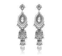 Indian Earrings Boho Vintage Jhumkas Tassel Drop Dangle Earrings Beaded Bell Statement Earring Crystal Wedding Party Bollywood Jewelry Gift, L, Zinc, No Gemstone