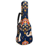 Indian Elephant Art Pattern Guitar Bag, Padded Acoustic Guitar Case Backpack with Adjustable Shoulder Strap Pockets