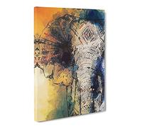 Indian Elephant Canvas Print | Gallery Wrapped 30mm Frame Wall Art | 24x16 inches | Ready to Hang | Abstract Animals Picture | Living Room Bedroom Lounge Office
