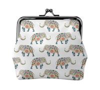 Indian Elephant Coin Purse, Kiss-lock Change Purse Wallets, Small PU Leather Coin Purse for Women