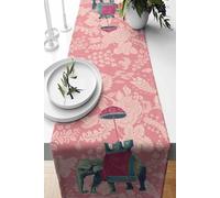 Indian Elephant Design Suede Woven Table Runner - 140x40 cm Dusty Pink Decorative Dining & Coffee Table Cover