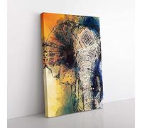 Indian Elephant in Abstract Canvas Wall Art Print 30x20 Inch