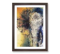Indian Elephant in Abstract Framed Print | A2 Walnut Framed Wall Art | Ready to Hang | Abstract Animal Picture | Living Room Bedroom Lounge Office