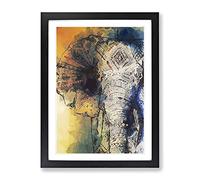 Indian Elephant In Abstract Modern Framed Print | A3 Black Framed Wall Art | Ready to Hang | Abstract Animal Picture | Living Room Bedroom Lounge Office