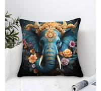Indian Elephant Microfiber Cushion Cover 50x50cm, Elephant Decorative Square Throw Pillow Case for Couch Livingroom Sofa Bed