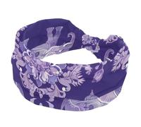 Indian Elephants and Floral Elements Purple Wide Headbands for Women, Yoga Workout Head Bands Wide Elastic Hair Bands for Washing Face Makeup