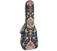 Indian Elephants and Paisleys on Dark Background Ukulele Case, Padded Bag for 23 Inch Concert Ukulele, Waterproof & Durable