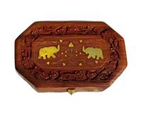 Indian Essence - Traditional Elephant Design Hand Carved Wooden Jewellery Trinket Box Keepsake Storage Box Multipurpose Use as Unique Gift for Men & Women