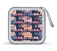 Indian Ethnic Elephant CD Case Holder Portable 40 Capacity DVD Wallet Storage Organizer for Car Travel