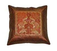 Indian Ethnic Hand Embroidery Cushion Covers Decorative Brocade Silk Sofa Couch Scatter Pillow Traditional Cushion Cover Set of 1, 2, 5 Pcs Size 16 X 16 Inches (Maroon, 2)