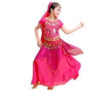 Indian Ethnic Wear for Kids Girls Greek CPink Sequin Skirt Dance Cowgirl Outfit Roman Policeman Egyptian Festival Fancy Dress Costumes Scarf Fireman Firefighter Jumpsuit,Hot Pink #2,7-8 Years