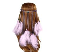 Indian Feather Headband Boho Tassel Hippie Headdress PeacockFeather Indian Fascinator Beads Headband Festival Headpiece Bohemian Hair Accessoriess for Women Carnival Costumes (Purple, One Size)