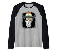 Indian Flag Cowboy Hat Sunglasses National Pride Raglan Baseball Tee