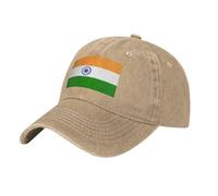 Indian Flag Print Vintage Unisex Distressed Denim Baseball Cap, Adjustable Washed Cotton Dad Hat for Golf, Natural, One size