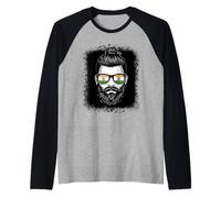 Indian Flag Sunglasses Man Bun Beard Pride Raglan Baseball Tee