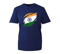 Indian Flag T-Shirt, Happy Independence Day Indian National Flag Unisex Kids Adults Top (Navy, S)