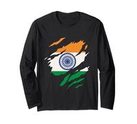 Indian Flag Vintage Ripped Patriotic Pride of India Heritage Long Sleeve T-Shirt