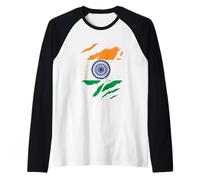 Indian Flag Vintage Ripped Patriotic Pride of India Heritage Raglan Baseball Tee