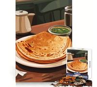 Indian Flatbread with Green Chutney Jigsaw 1000 Pieces for Teenagers FreeTime Game Clean Connection Home Game Room Decor (38x26cm)