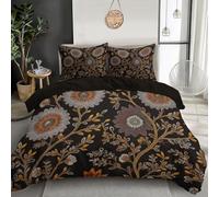Indian Flowers Bedding Super King Size Ethnobotany Art Printed Duvet Cover Pillowcase Set 3D Quilt Cover Pastel Orange Brown Soft Bedroom 3 Pieces Microfiber Quilt 260X220Cm