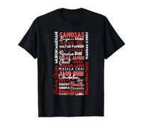 Indian Food Typography, Curry Naan Samosa Dosa India Design Value Graphic T-Shirt, Men, Black, L