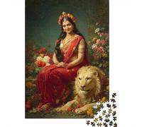 Indian Girl And Lion Puzzle 1000 Pieces Wood Puzzle for Adults Kids Challenge Toy Educational Games Home Decoration 1000pcs (75x50cm)