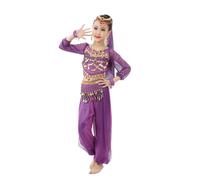 Indian Girls Dance Costume Set with Glitter Sequins Mesh Fabric for Belly Dance Performances Ideal for Children's Festivals Cultural Performances Combines Tradition Modern Style (Purple, 3-4 Years)