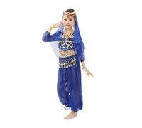 Indian Girls Dance Costume Set with Glitter Sequins Mesh Fabric for Belly Dance Performances Ideal for Children's Festivals Cultural Performances Combines Tradition Modern Style (Blue, 7-8 Years)