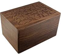 Indian Glance Wooden Urn Box - Human Funeral Cremation Urn with Hand Carved Design (XX-Large 9.5" x 7.5" x 5.5" Urn Holds: 250 lbs)