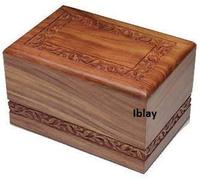 Indian Glance Wooden Urn Box - Urn for Human Ashes Funeral Cremation Urn with Hand Carved Design(Large) Urn Holds 280 Cu. Cm