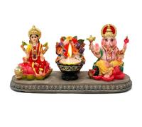 Indian God Ganesha Lakshmi Statue - 8.1”L Hindu God Ganesh and Laxmi with Diya Diwali Gift for Indian Friends Man Woman Pooja Gifts Home Office Altar Mandir Temple Puja Item Housewarming Return Gifts