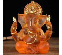 Indian God Lord Ganesha Statue,Orange Lmitation Glass Hindu Elephant Statue Ganpati Idol Buddha Sculptures,Hindu Gift,Home Temple Mandir Meditation Yoga Room Decor 5.5"