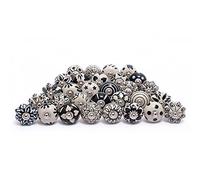 Indian Haat Bazaar Decorative Drawer Knobs - Pack of 12 Pcs - Brass Steel Cabinet Door Handle Blue Pottery Flower Handmade Home Decor Hardware - Black and White