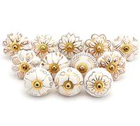 Indian Haat Bazaar Gold Cabinet Knobs for Dresser Drawers Indian Assorted Mix Design Door Pull Handle for Kitchen Cupboard Wardrobe with B D: 1.7 x L: 2.5 Inches DKB00005-P20 Gold Dresser Knobs