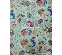 Indian Hand-Block Printed Jaipuri Print Tropical Paisley Floral Ethnic Sanganer Kurti Print Cotton Fabric (Green Mukut, 5 Yards)
