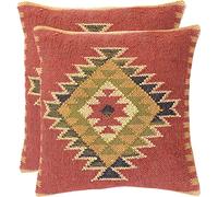 Indian Hand Made 2 PCS Set of Hand Woven Indian Kelim Cushion Cover 18x18 Boho Ethnic Shams Jute Pillow Cases Decorative Jute Square Pillow Cases by Arise Export