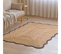 Indian Hand Woven Braided Jute Rug | 100% Natural Handmade Rug for Living Room, Bedroom & Entryway | Eco-Friendly Boho Floor Carpet | Rustic Farmhouse Decor | Scalloped Pattern,(120 cm x 300 cm)