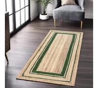 Indian Hand Woven Braided Jute Runner Rug - Handwoven Natural Fiber Hallway Runner, Eco-Friendly Rustic Farmhouse Decor - Durable & Reversible Color - Green Size - 4' x 10' Runner / 120 cm x 300 cm