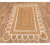 Indian Hand Woven Braided White Scalloped Pattern Natural Jute Area Rug, Bohemian Eco Friendly Solid Area Rugs, Bedroom, Kitchen, Living Room, Doormat Rug Size - 2'6" x 30' Runner / 75 cm x 900 cm